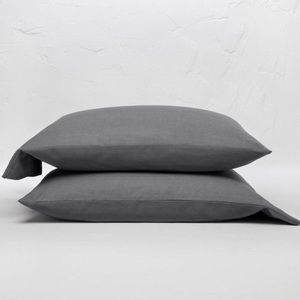 Standard 100% Washed Linen Solid Pillowcase Set Dark Gray - Casaluna